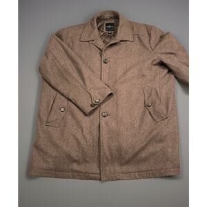 London Fog Men’s Brown Big & Tall Wool Blend Overcoat Gray Quilted Lining 3XB